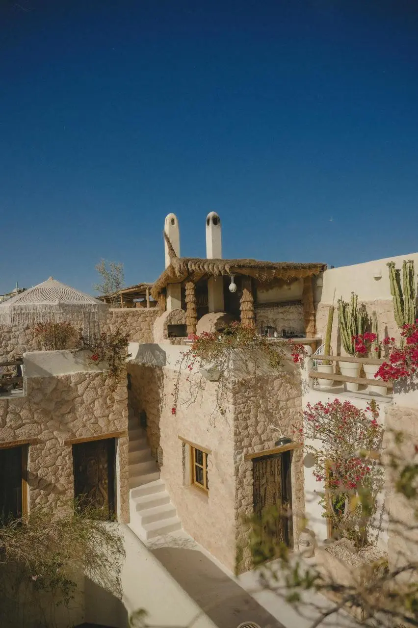 Top-down view of the riad structure, showcasing the hidden luxury of Pure House in the Marrakech Medina