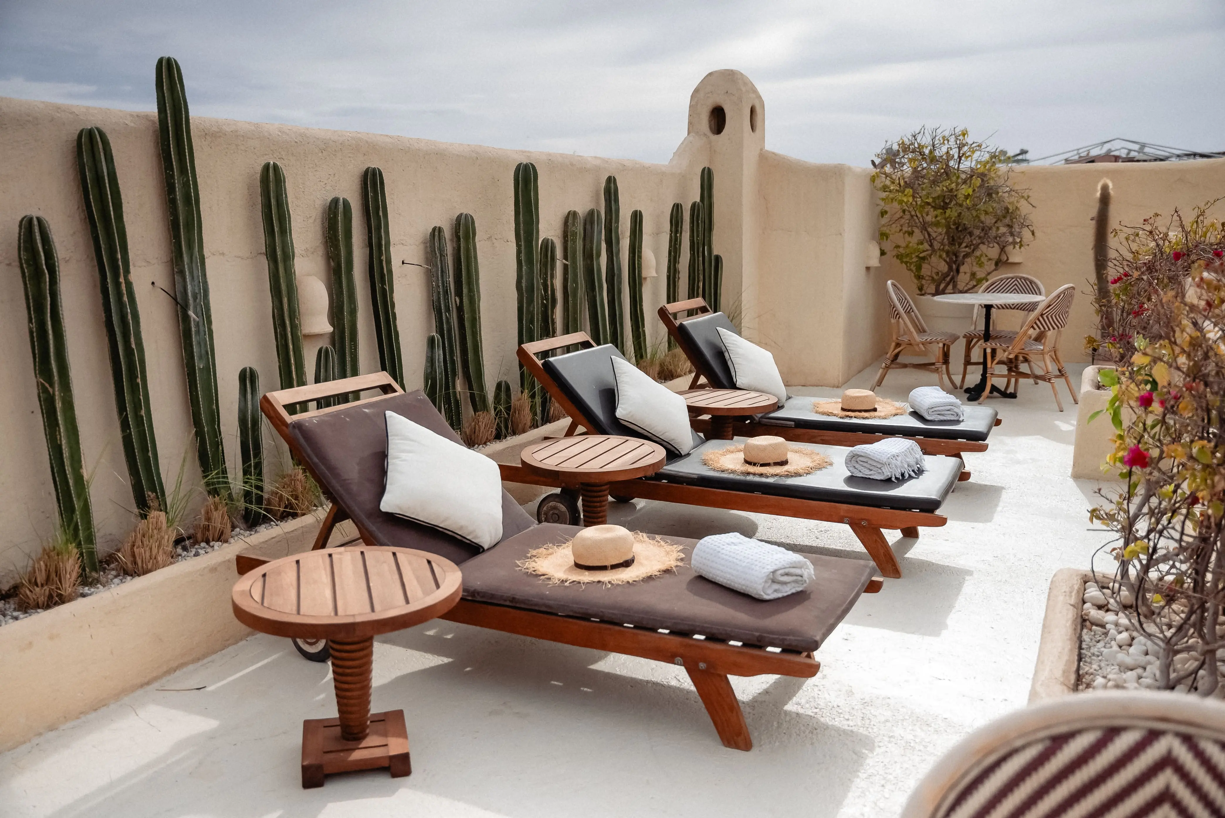 View of the courtyard pool from the balcony of a Marrakech hotel